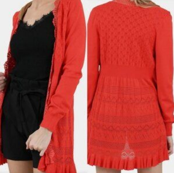 Molly Bracken Red Lace Open Style Cardigan US XS/S - Picture 1 of 12